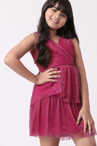 Pink Solid Flared Dress, Pink, image 4